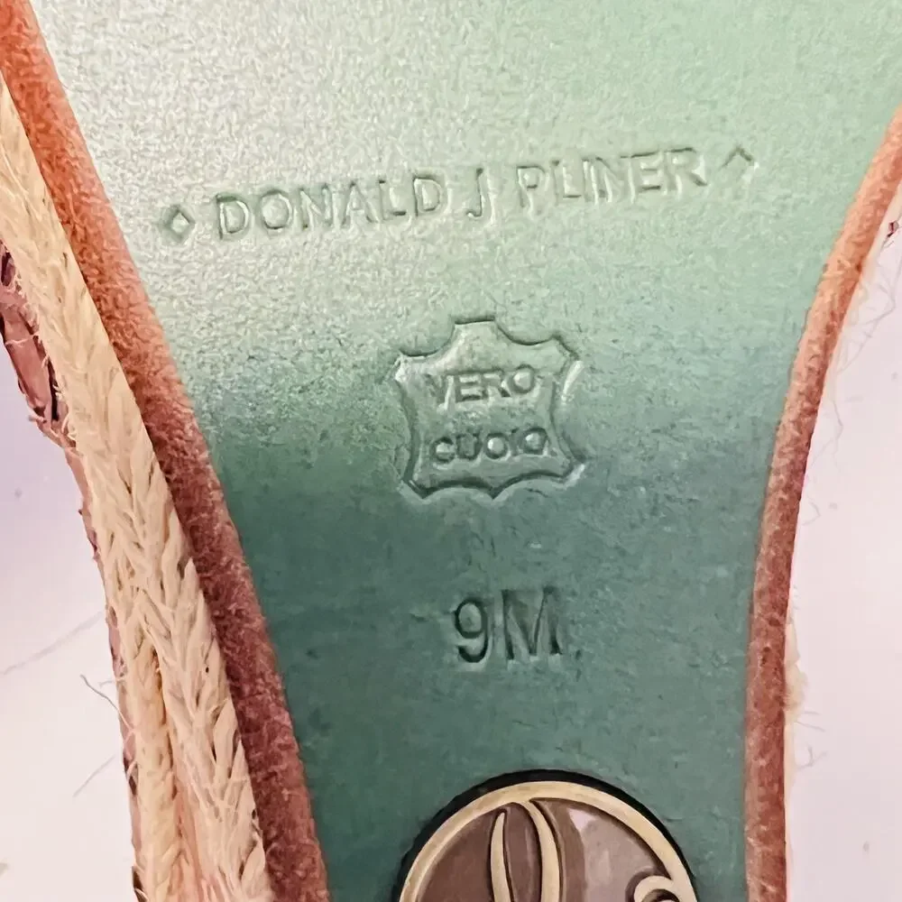 Donald J Pliner Lisa Sandals Womens 9 Brown Leather Espadrille Wedge Shoes